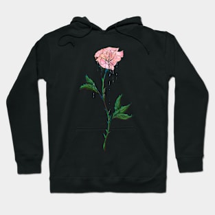 Pink Rose With Dripping Ink Hoodie